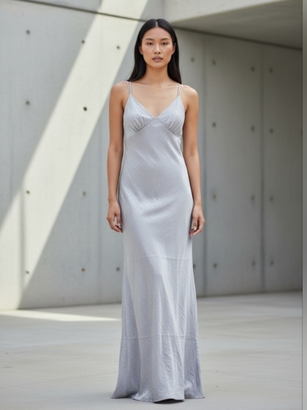 NWT- Wild Fable Shimmering Silver Spaghetti Strap Slip Maxi Dress